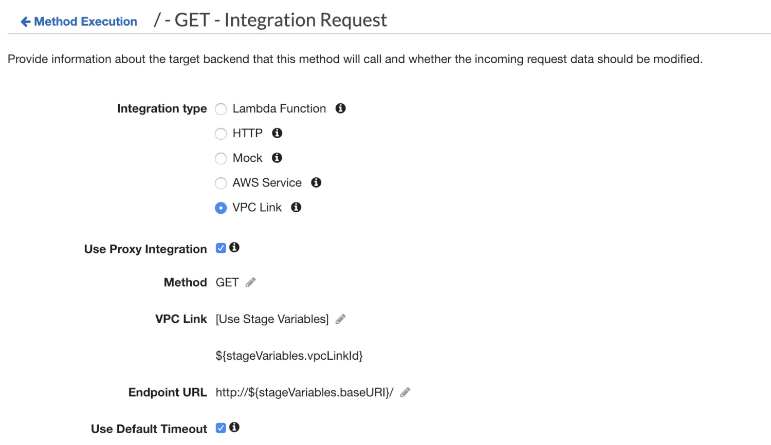API Gateway VP link setup