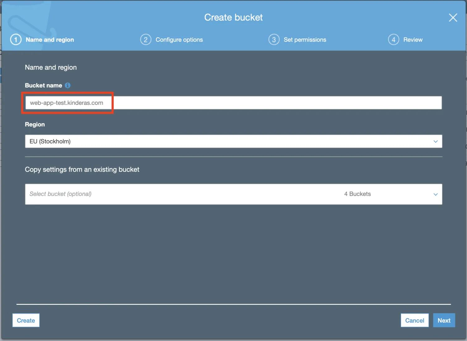 The bucket name must match the url