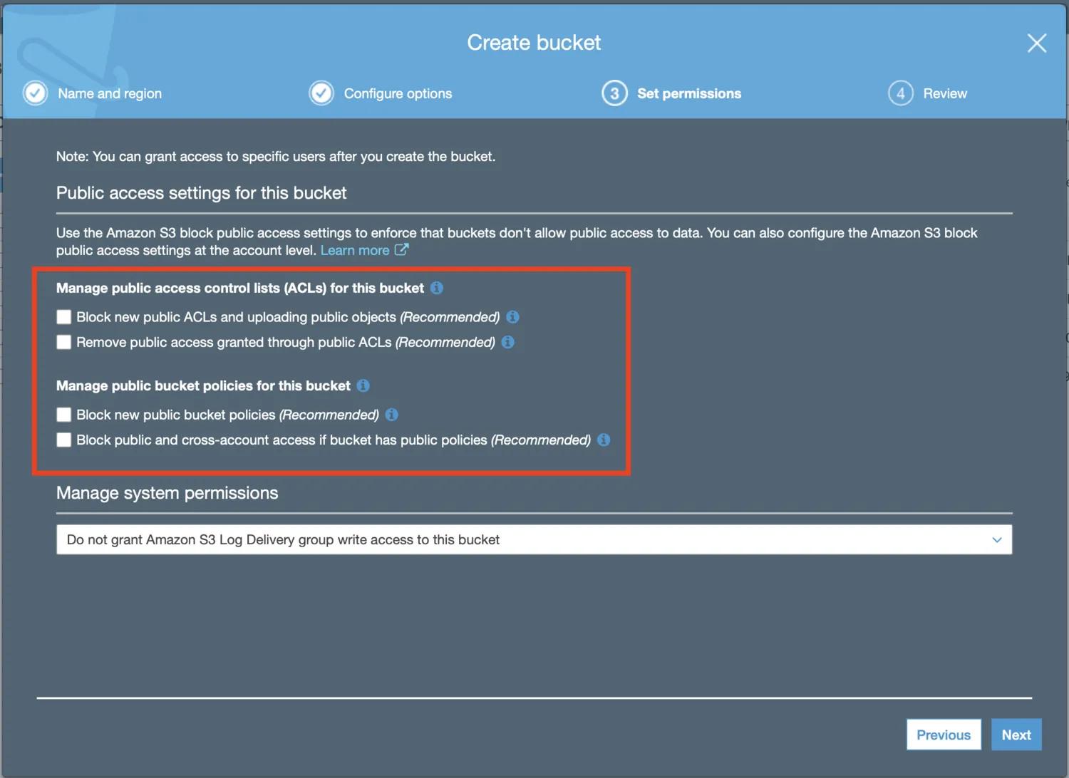 Allow the buckt to be public
